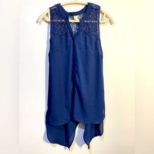 Paper Crane Navy Lace Top